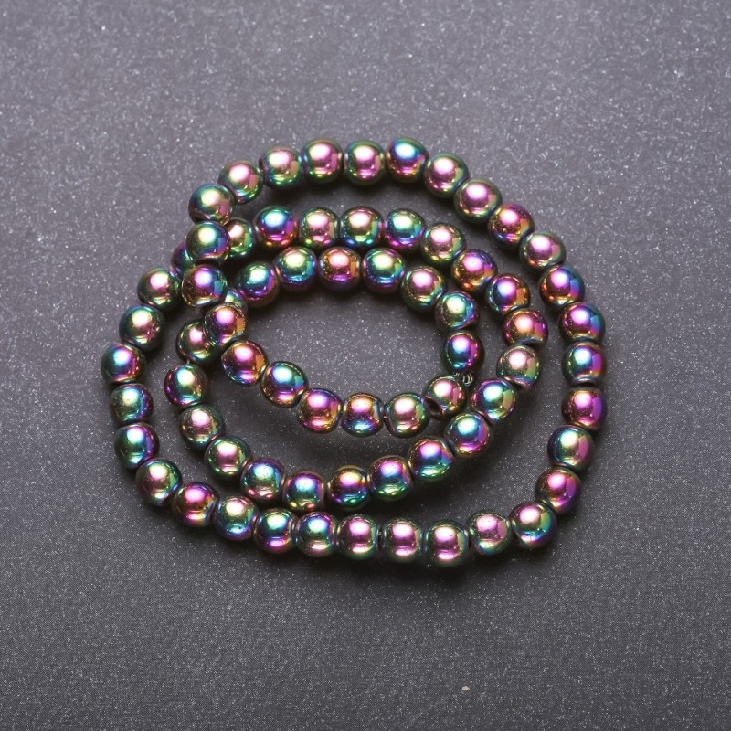 Hematite Beads Strand with Rainbow "Petrol" Coating, Smooth Round, Diameter 8mm, Length 38cm