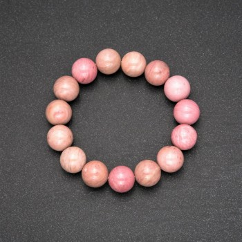Natural Rhodonite Stone Bracelet, Smooth Round Beads, Diameter 13(+-)mm, Length 18cm on Elastic