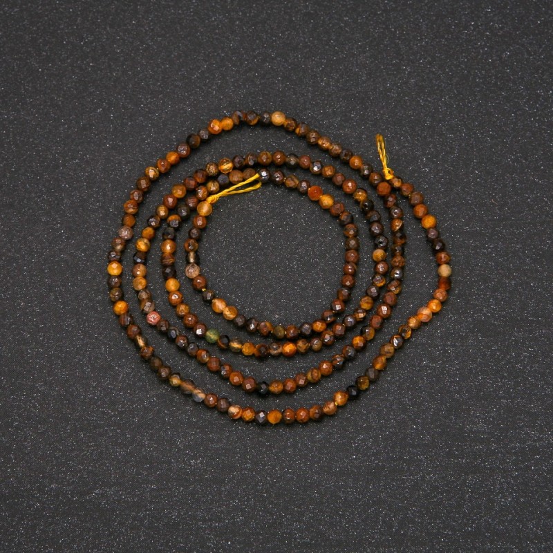 Tiger's Eye Beads on Strand, Faceted Round, Diameter 2(+-)mm, Length 38cm