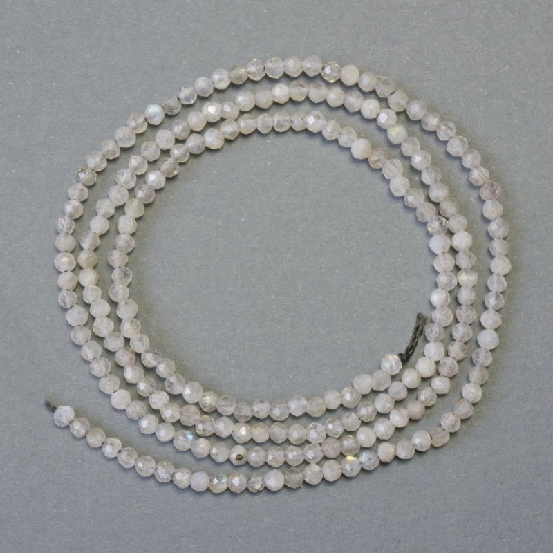 Labradorite Beads on Strand, Faceted Round, Diameter 2(+-)mm, Length 38cm