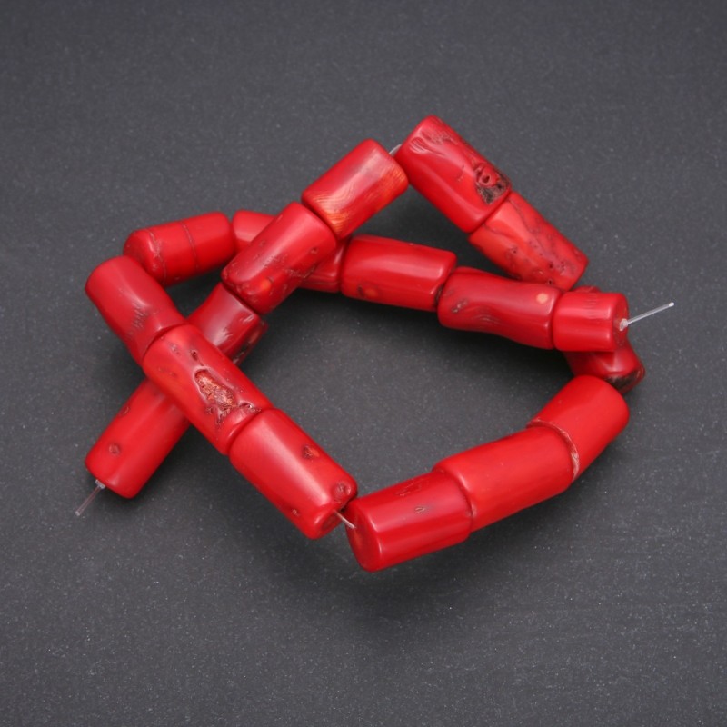 Coral Beads cylindrical 15×23 mm, thread weight 1 strand 240 g ± (Price per 100 g)