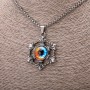 Colourful Dragon Eye Pendant, 35x53mm, on Chain, Length 65cm, Silver-Coloured Metal