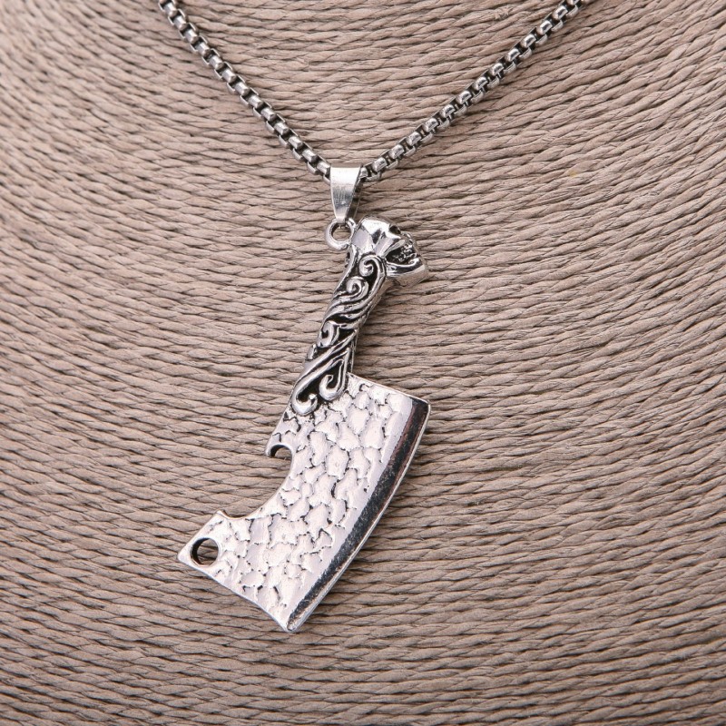 Knife Pendant, 24x58mm, on Chain, Length 65cm, Silver-Coloured Metal
