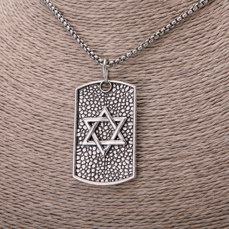 Star of David Pendant, 30x48mm, on Chain, Length 65cm, Silver-Coloured Metal
