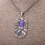 Dragon Eye Pendant, Purple, 30x58mm, on Chain, Length 65cm, Silver-Coloured Metal