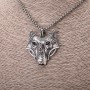 Wolf Head Pendant, 42x47mm, on Chain, Length 65cm, Silver-Coloured Metal