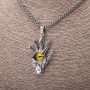 Skeleton Hand Pendant with Yellow Eye, 30x55mm, on Chain, Length 65cm, Silver-Coloured Metal