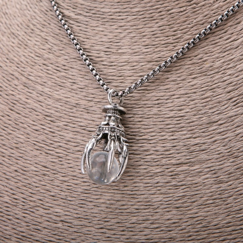 Crystal Ball Pendant, Clear, 20x40mm, on Chain, Length 65cm, Silver-Coloured Metal