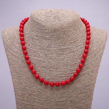 Natural Coral Necklace, Smooth Bead, Diameter 10(+-)mm, Length 47cm+