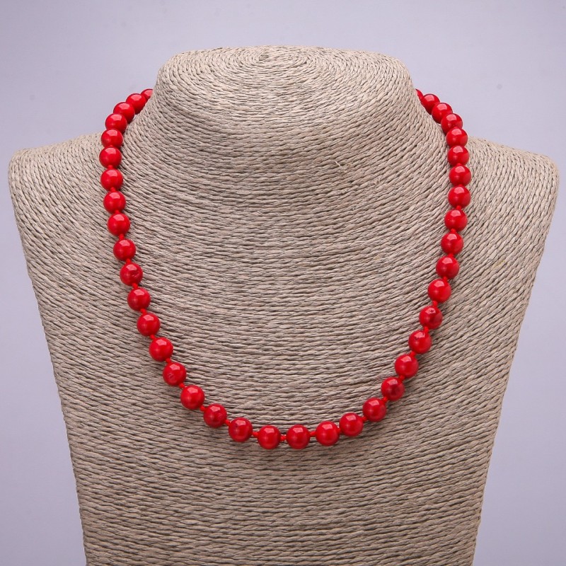 Natural Coral Necklace, Smooth Bead, Diameter 10(+-)mm, Length 47cm+