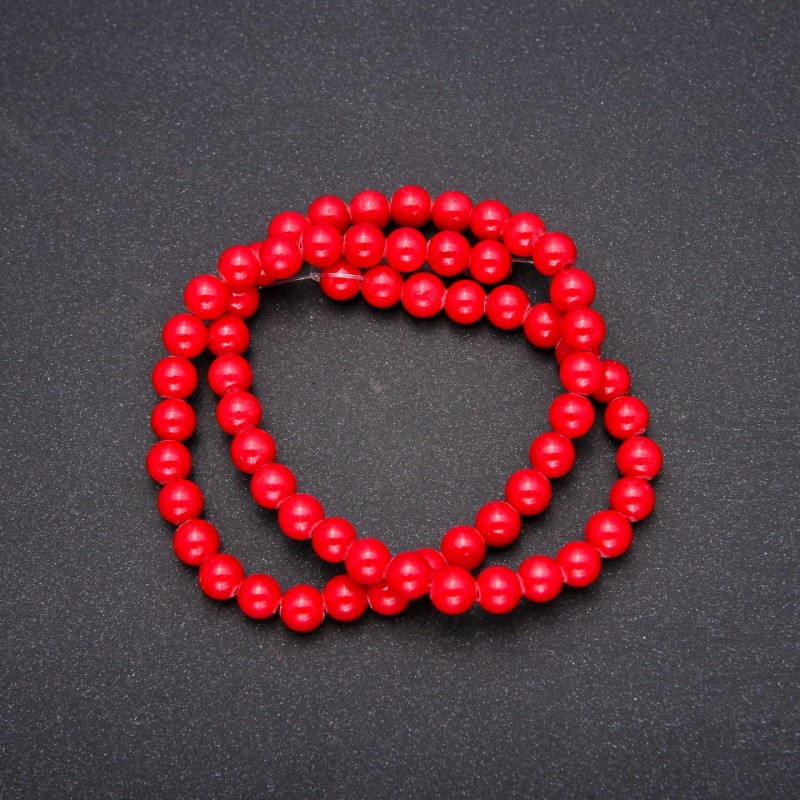 Coral (Pressed) Beads on Strand, smooth round, diameter 6mm +/-, length 40cm +