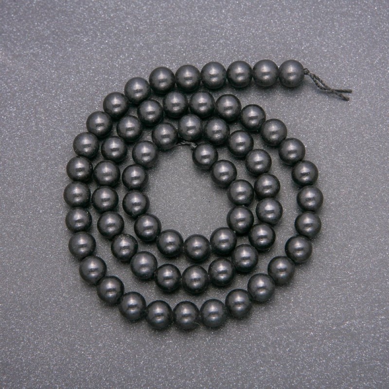 Shungite Natural Stone Beads on Thread, Smooth Bead, Diameter 6mm(+-), Length 38cm