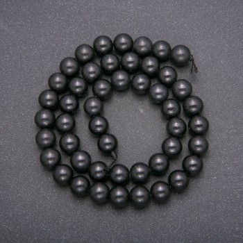 Natural Stone Beads on Thread Shungite Smooth Round, Diameter 8mm +/-, Length 38cm