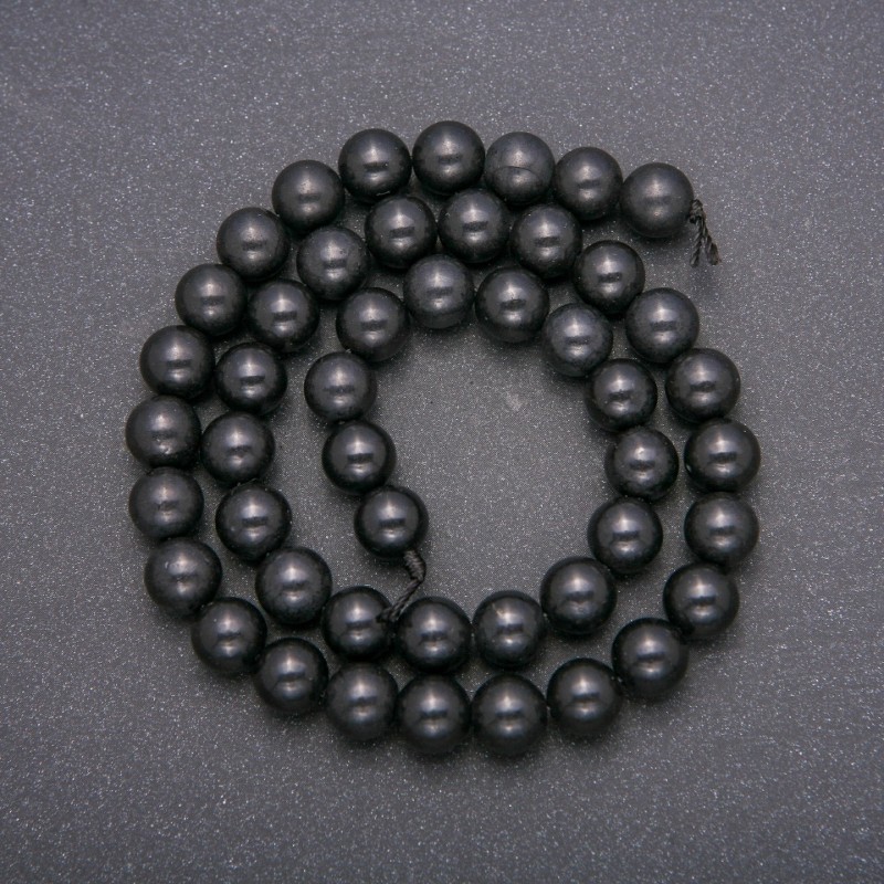 Natural Stone Beads on Thread Shungite Smooth Round, Diameter 8mm +/-, Length 38cm