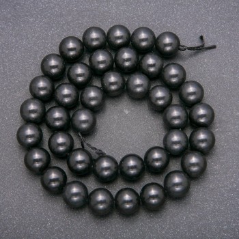 Shungite Natural Stone Beads on Thread, Smooth Bead, Diameter 10mm(+-), Length 38cm