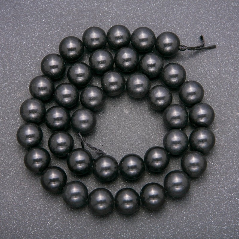 Shungite Natural Stone Beads on Thread, Smooth Bead, Diameter 10mm(+-), Length 38cm