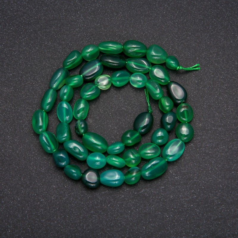 Natural Green Agate Stone Beads, Tumbled, Diameter 8x12 (+/-) mm, Length 38cm