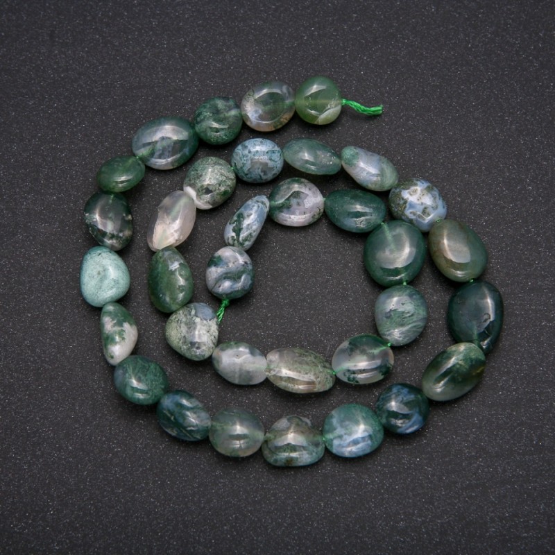 Natural Moss Agate Stone Beads, Tumbled, Diameter 10x14 (+/-) mm, Length 38cm