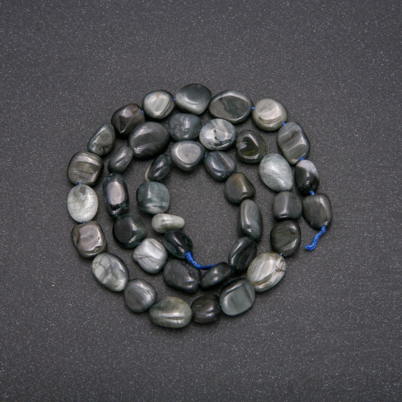 Natural Hawk's Eye Stone Beads, Tumbled, Diameter 8x12 (+/-) mm, Length 38cm