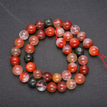 Natural Rutilated Quartz Assorted Stone Beads, smooth round, diameter 10 (+/-) mm, length 38cm