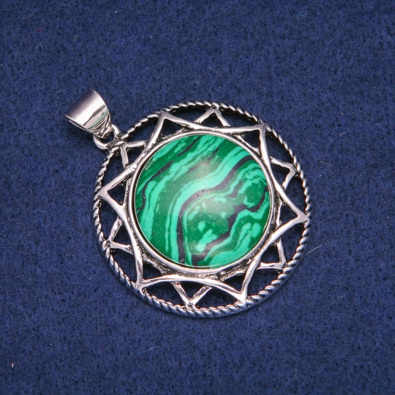 Malachite Pendant in Antique-Style Setting 40x46mm