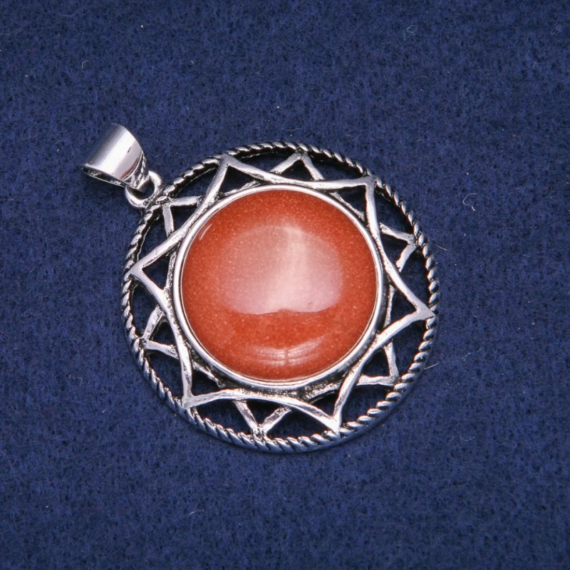 Golden Sand Aventurine Stone Pendant in Antique-Style Setting 40x46mm