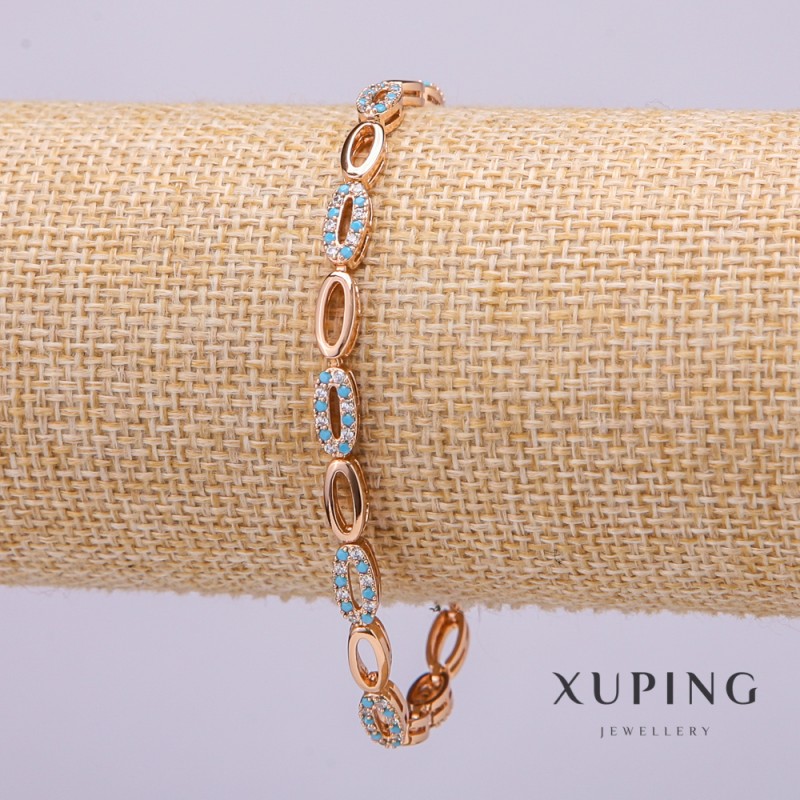 Xuping Bracelet with White and Blue Stones, 4mm Thickness, 19cm Length, Gold Plated