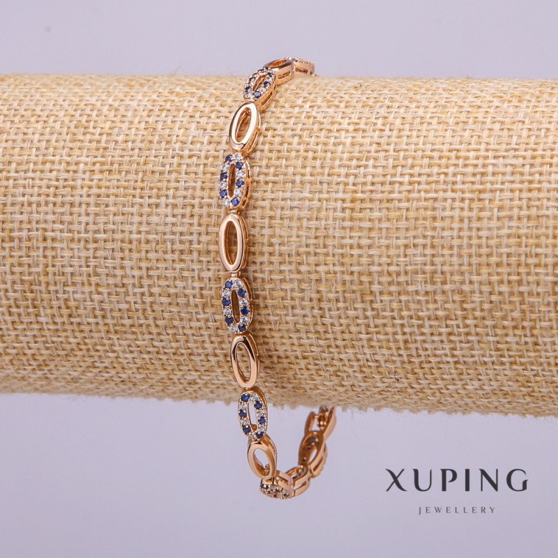 Xuping Bracelet with White and Blue Stones, 4mm Wide, 19cm Length, Gold Plated
