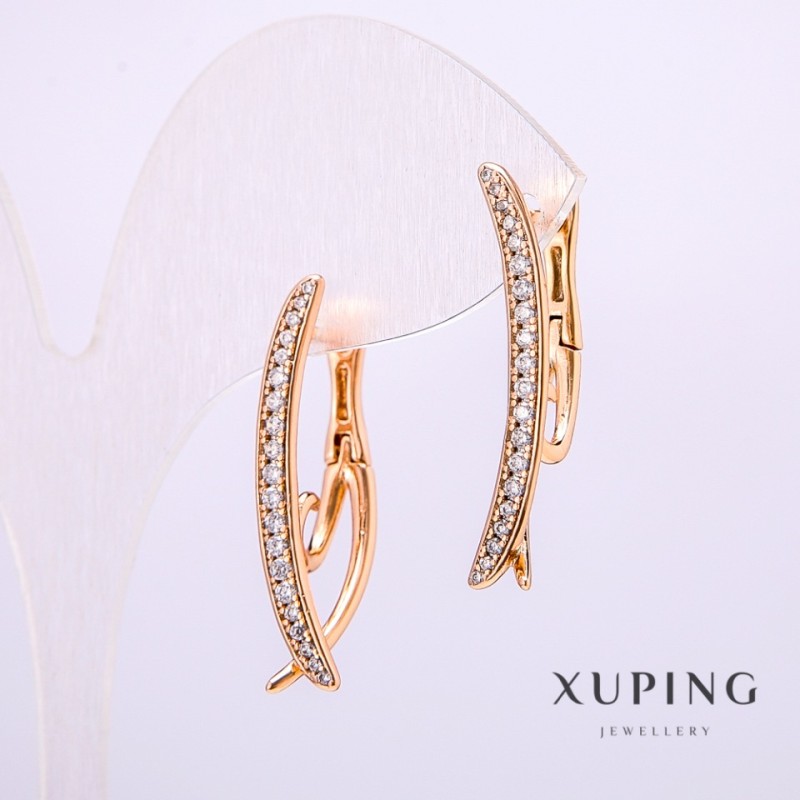 Xuping Earrings with White Stones 3x28mm 18K Gold Plated