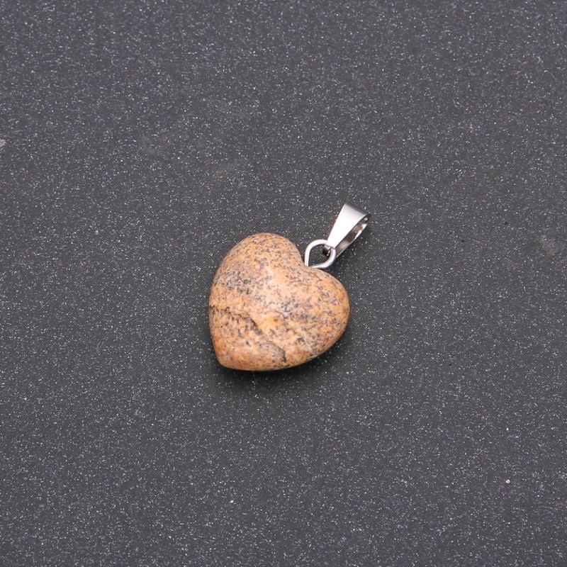 Pendant Heart Picture Jasper 14x14x23(+-)mm