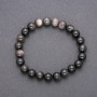 Natural Stone Bracelet Silver Obsidian on Elastic Band, Smooth Bead, Diameter 8(+-)mm, Length 18cm