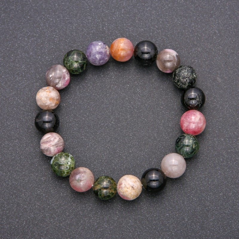 Natural Stone Bracelet Tourmaline on Elastic Band, Smooth Bead, Diameter 10(+-)mm, Circumference 18cm