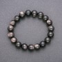Natural Stone Bracelet Silver Obsidian on Elastic Band, Smooth Bead, Diameter 10(+-)mm, Length 18cm