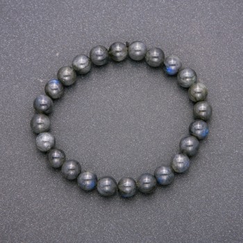 Natural Labradorite Stone Bracelet on Elastic, Smooth Bead, Diameter 8(+-)mm, 18cm Length