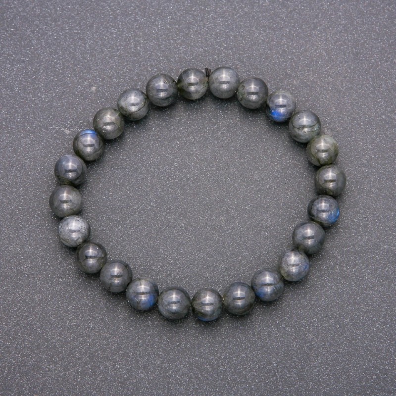 Natural Labradorite Stone Bracelet on Elastic, Smooth Bead, Diameter 8(+-)mm, 18cm Length