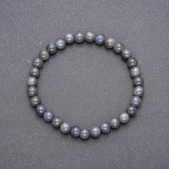 Natural Labradorite Stone Bracelet on Elastic, Smooth Bead, Diameter 6(+-)mm, 18cm Length