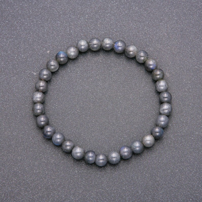 Natural Labradorite Stone Bracelet on Elastic, Smooth Bead, Diameter 6(+-)mm, 18cm Length