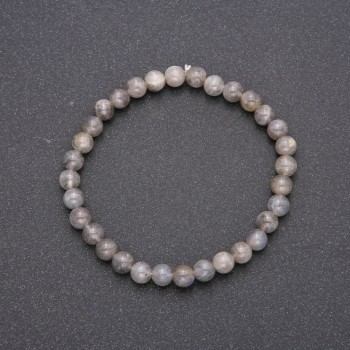 Natural Labradorite Stone Bracelet on Elastic, Smooth Bead, Diameter 6(+-)mm, 18cm Length