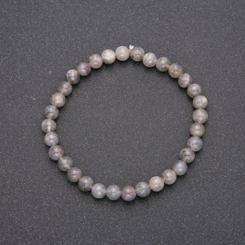 Natural Labradorite Stone Bracelet on Elastic, Smooth Bead, Diameter 6(+-)mm, 18cm Length