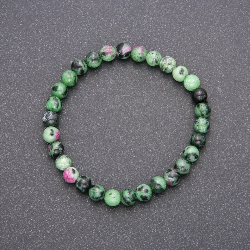Natural Zoisite Stone Bracelet on Elastic, Smooth Bead, Diameter 6(+-)mm, 18cm Circumference