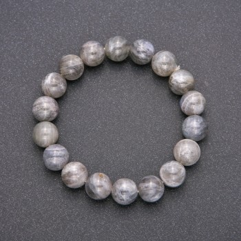 Natural Labradorite Stone Bracelet on Elastic, Smooth Bead, Diameter 10(+-)mm, 18cm Length