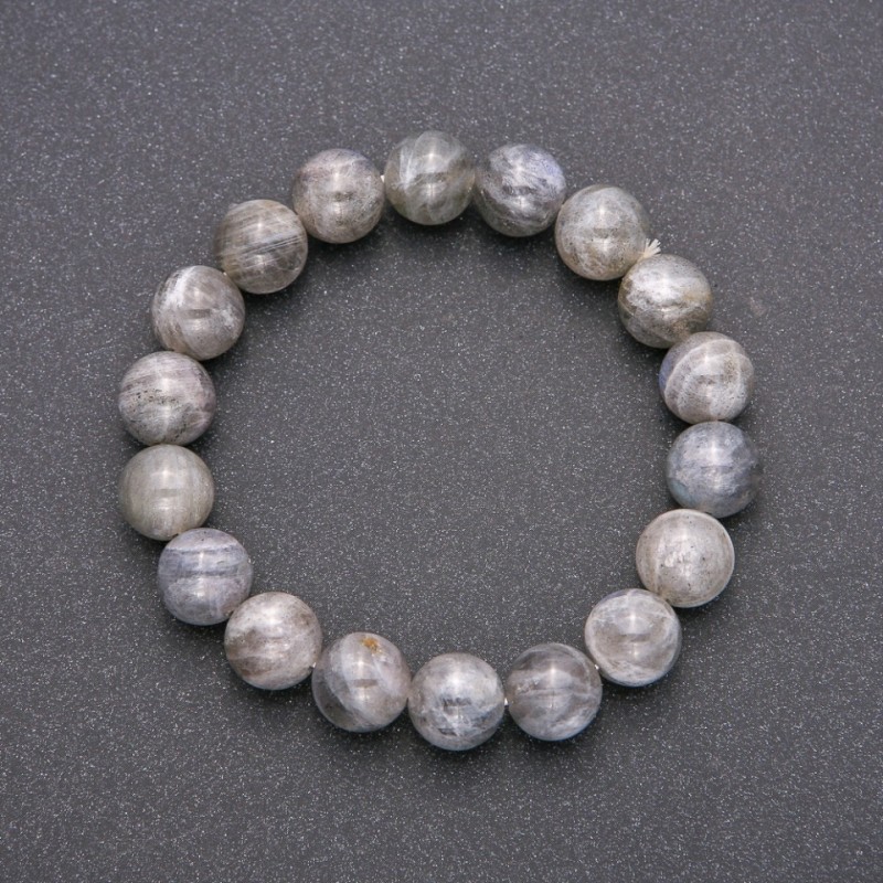 Natural Labradorite Stone Bracelet on Elastic, Smooth Bead, Diameter 10(+-)mm, 18cm Length