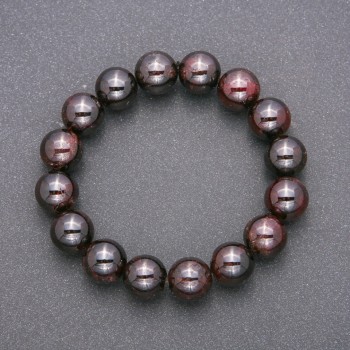 Natural Stone Garnet Bracelet on Elastic, Smooth Round Beads, Diameter 12(+-)mm, Length 18cm
