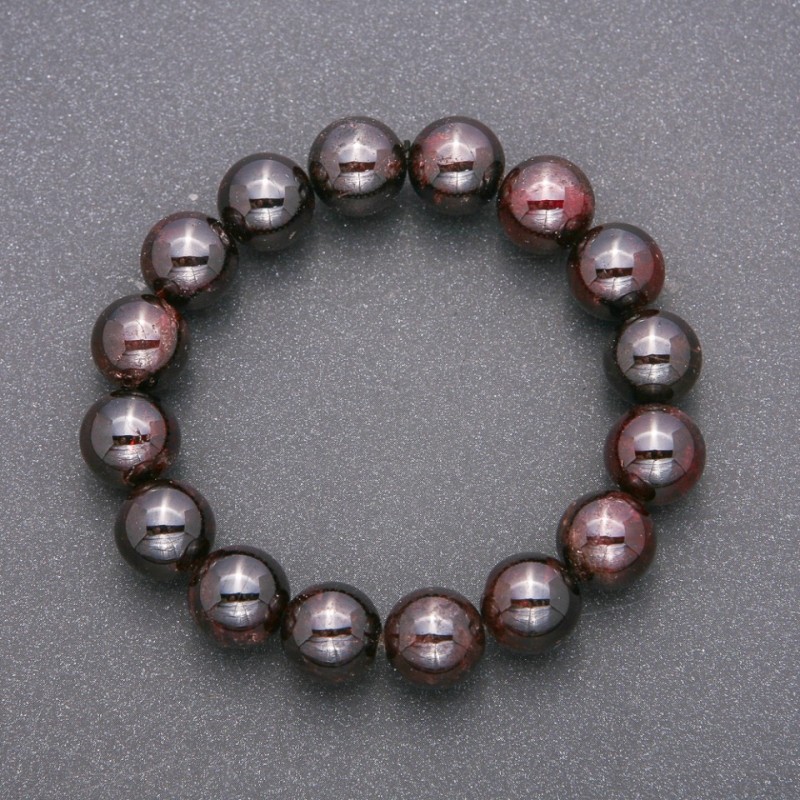 Natural Stone Garnet Bracelet on Elastic, Smooth Round Beads, Diameter 12(+-)mm, Length 18cm