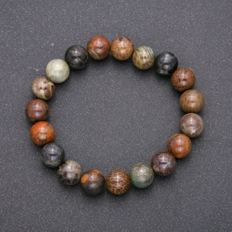 Natural Stone Multicolour Jasper Bracelet on Elastic, Smooth Round Beads, Diameter 10(+-)mm, Circumference 18cm