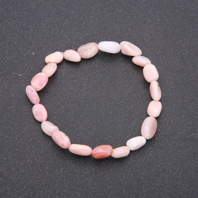Natural Stone Pink Opal Bracelet on Elastic, Tumbled, Diameter 7x10(+-)mm, Circumference 18cm