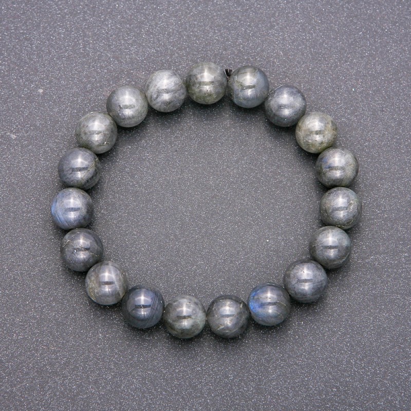 Natural Stone Bracelet Labradorite on Elastic Band, Smooth Bead, Diameter 10(+-)mm, Length 18cm