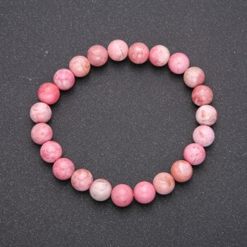 Natural Stone Bracelet Rhodochrosite on Elastic Band, Smooth Bead, Diameter 10(+-)mm, Length 18cm
