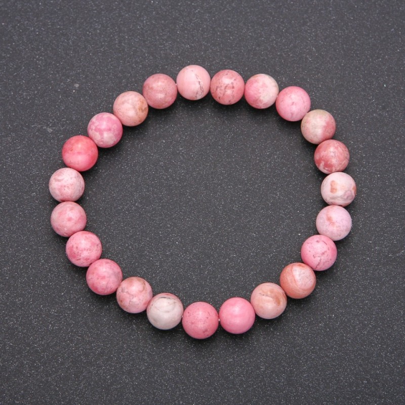 Natural Stone Bracelet Rhodochrosite on Elastic Band, Smooth Bead, Diameter 10(+-)mm, Length 18cm