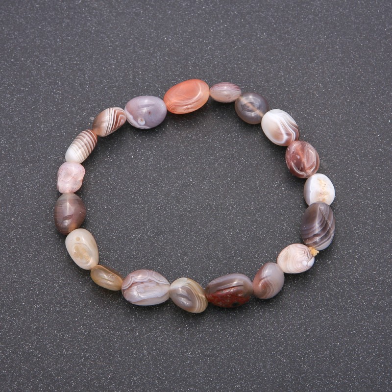 Natural Stone Bracelet Botswana Agate on Elastic Band Tumbled, Diameter 8x10(+-)mm, Circumference 18cm